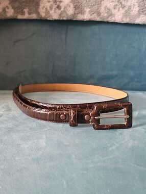 WCM New York Genuine Italian Calfskin Leather Belt Brown Croc Embossed Women's L